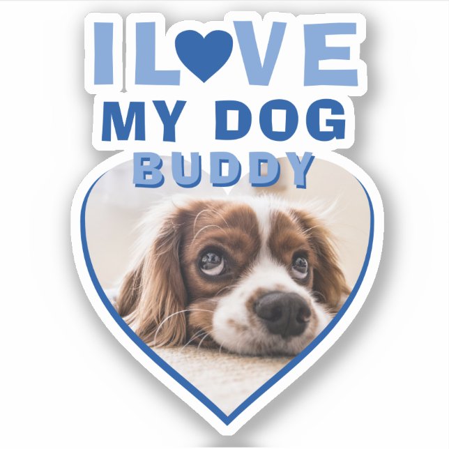 I love my Dog Blue Heart Photo Pet Name Sticker (Front)