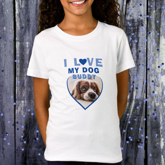 I love my Dog Blue Heart Photo Pet Name T-Shirt (Creator Uploaded)
