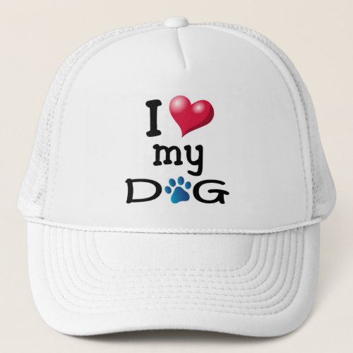I Love My Dog Blue Paw Trucker Hat