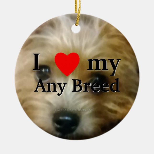 I love my dog breed ceramic ornament (Front)