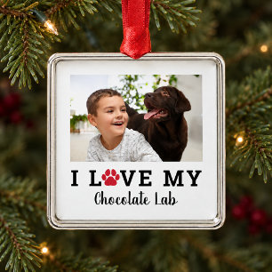 I Love My Dog Custom Breed Photo and Name Metal Ornament