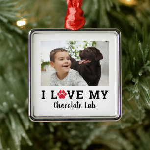 I Love My Dog Custom Breed Photo and Name Metal Ornament