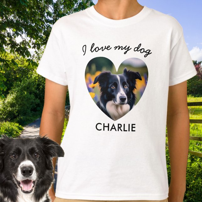 'I Love My Dog’ Custom Pet Photo in Heart and Name T-Shirt (A t-shirt for dog lovers, to personalize with photo and name of pet)