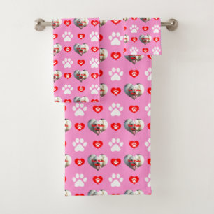 I Love My Dog Custom Photo Pattern Pink Bath Towel Set