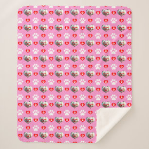 I Love My Dog Custom Photo Pattern Pink Sherpa Blanket