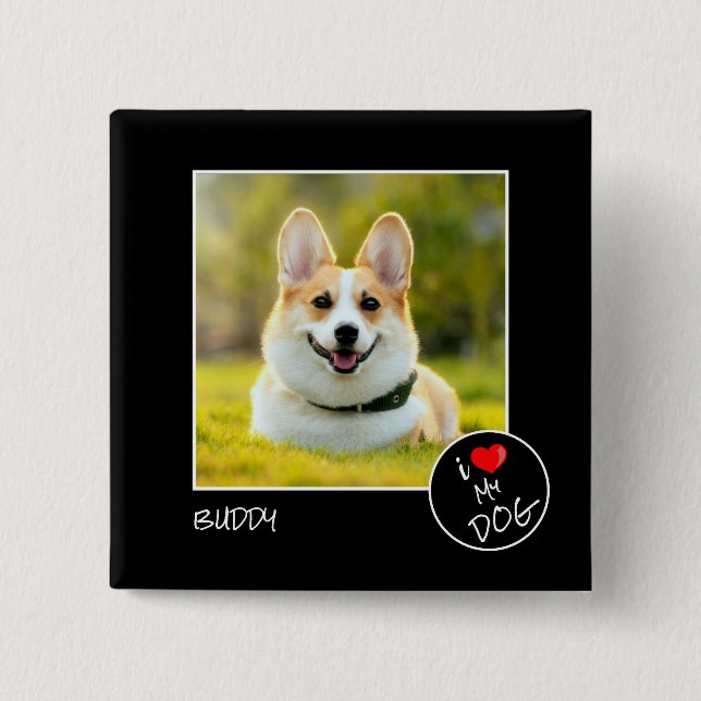 I Love My Dog, Custom Photo – Pet Lovers Button (Front)