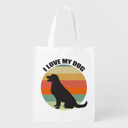 I Love My Dog Cute Golden Retriever Sunset Grocery Bag