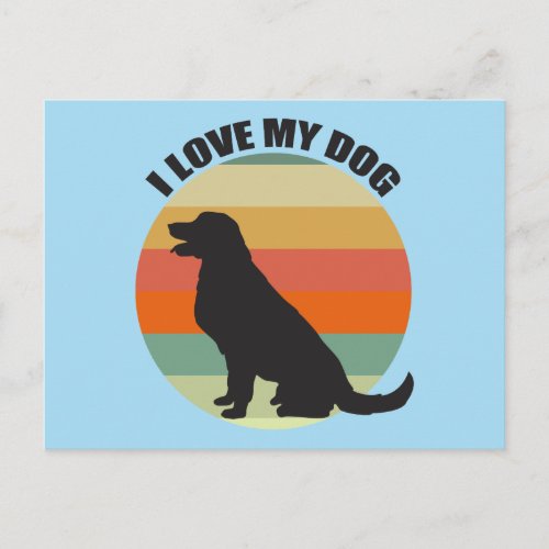 I Love My Dog Cute Golden Retriever Sunset Postcard