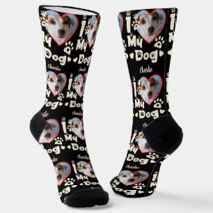 I Love My Dog Heart Personalized Photo & Name Socks