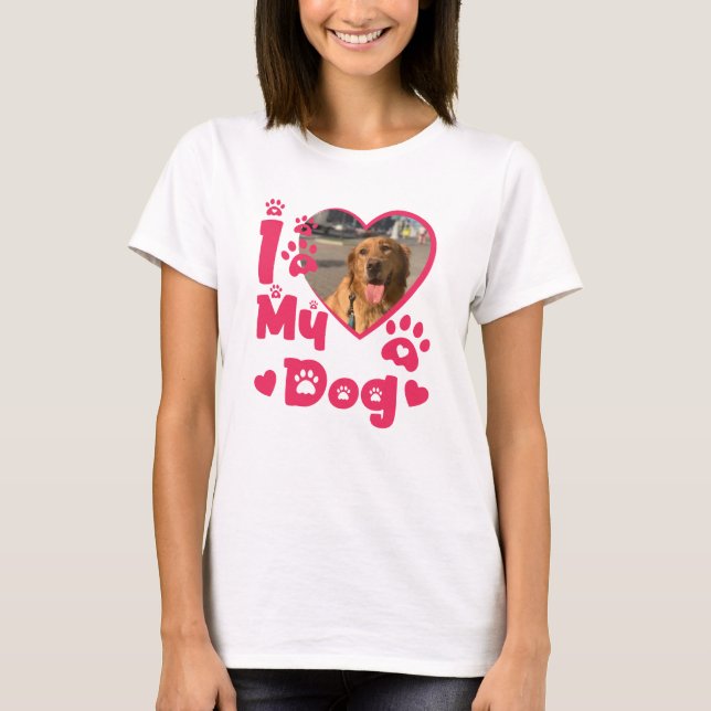 I Love My Dog Heart Personalized Photo T-Shirt (Front)