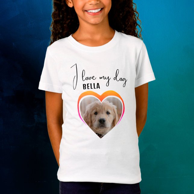 I love my Dog Heart Pet Photo Name Girl's T-Shirt (Creator Uploaded)