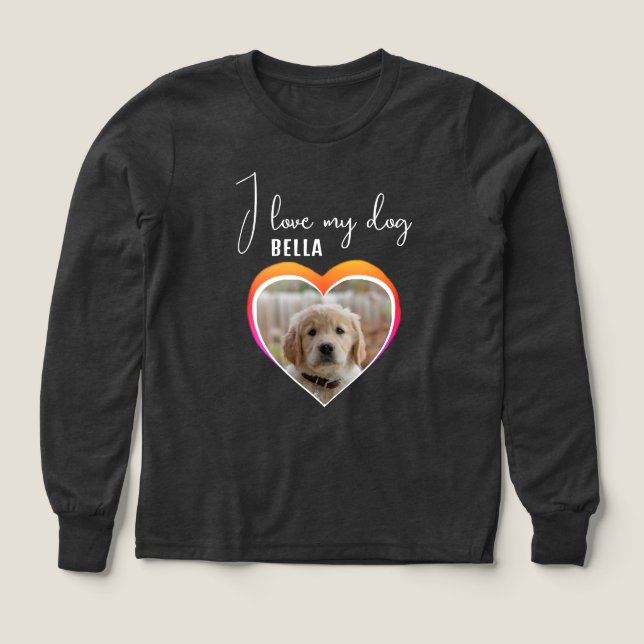 I love my Dog Heart Pet Photo Name Girl's Tri-Blend Shirts (Design Front)