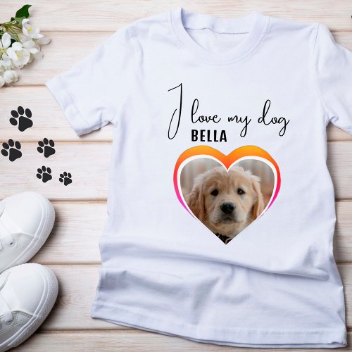 I love my Dog Heart Pet Photo Name T_Shirt