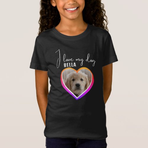 I love my Dog Heart Photo Pet Name Black  T_Shirt