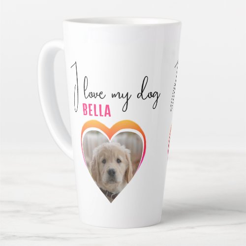 I love my Dog Heart Photo Pet Name  Latte Mug