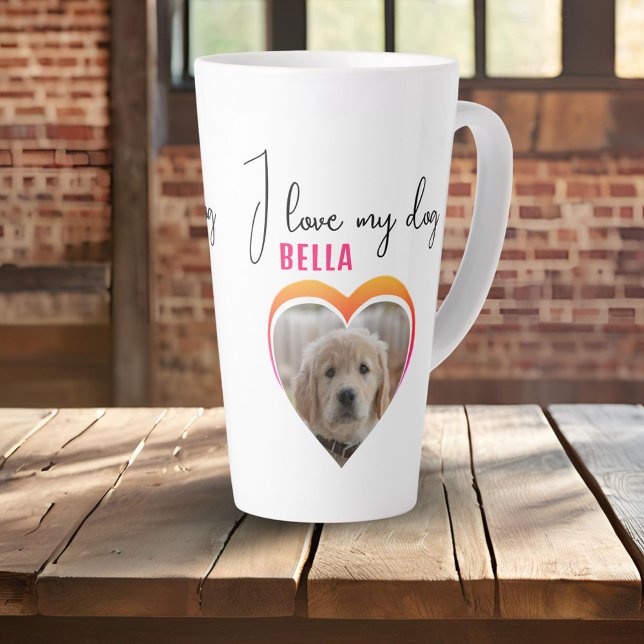 I love my Dog Heart Photo Pet Name  Latte Mug (Creator Uploaded)