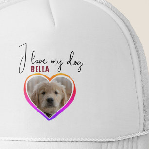 I love my Dog Heart Photo Pet Name  Trucker Hat