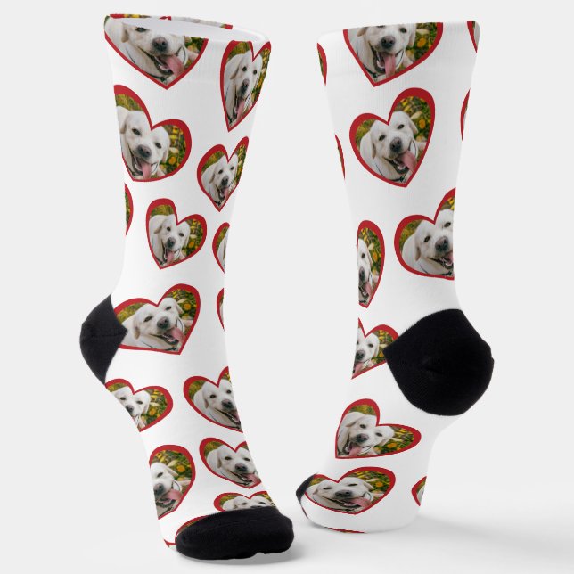 I love my dog heart shape photo white socks (Angled)