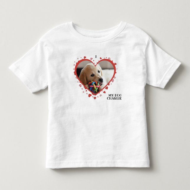 I Love My Dog Heart with Pet Photo and Name White Toddler T-shirt (Front)