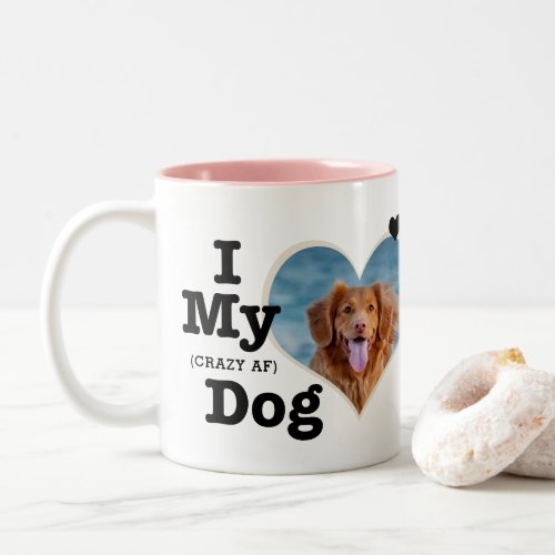 I Love My Dog Hearts  Funny Add Text and Photo Two_Tone Coffee Mug