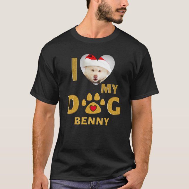 I Love My Dog Lover Heart Photo Personalize    T-Shirt (Front)