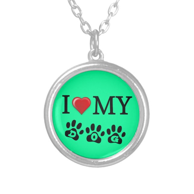 I Love My Dog Necklace Mint Green Background (Front)