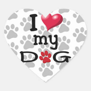 I Love My Dog Paw Watermark Heart Sticker