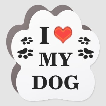 I Love My Dog Paws Red Heart Car Magnet by petcherishedangels at Zazzle