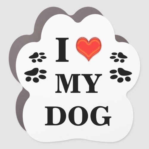 I love my dog paws red heart car magnet