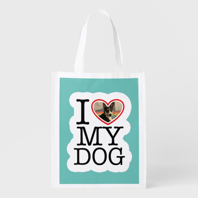 I Love My Dog Personalized  Grocery Bag (Front)