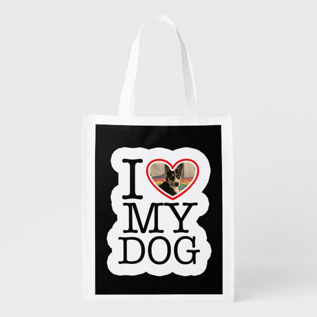 I Love My Dog Personalized  Grocery Bag (Front)