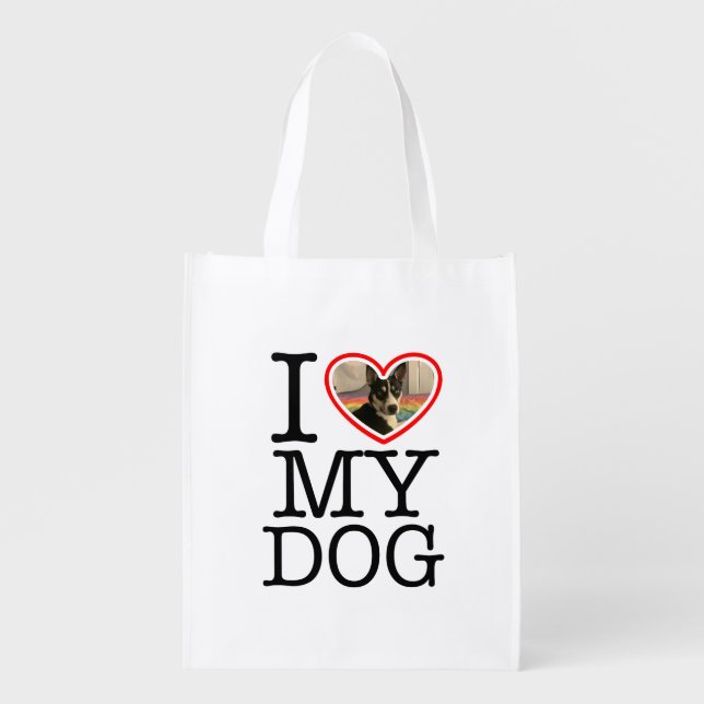 I Love My Dog Personalized Pillow Grocery Bag (Front)