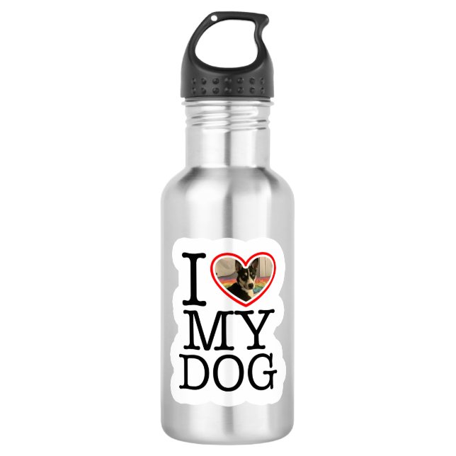 I Love My Dog Personalized Stainless Steel Water Bottle (Front)