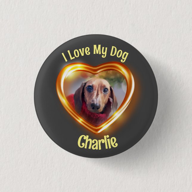 I Love My Dog Pet Glowing Heart Button (Front)
