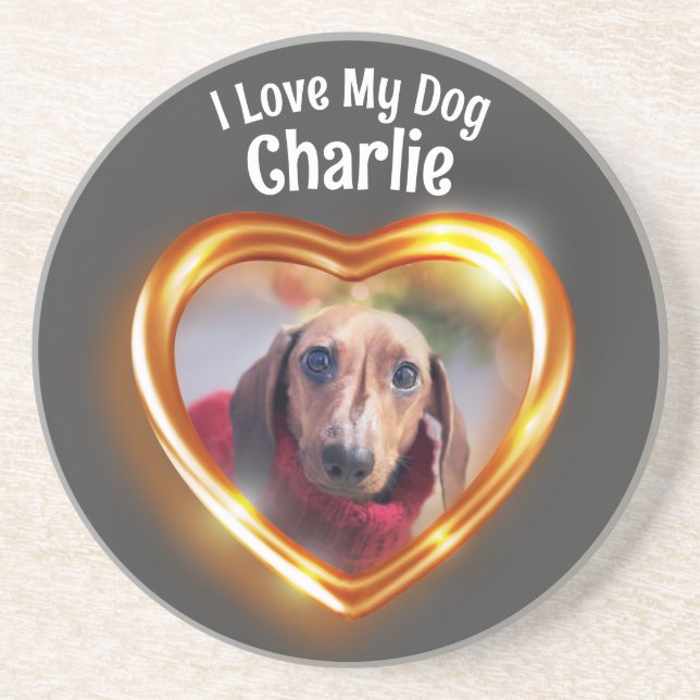 I Love My Dog Pet Glowing Heart Coaster (Front)
