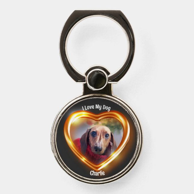 I Love My Dog Pet Glowing Heart Phone Ring Stand (Front)