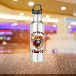 I Love My Dog Pet Glowing Heart Stainless Steel Water Bottle