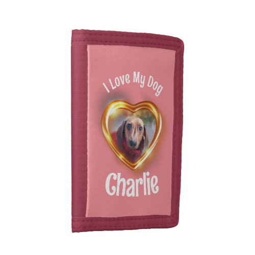 I Love My Dog Pet Glowing Heart Trifold Wallet