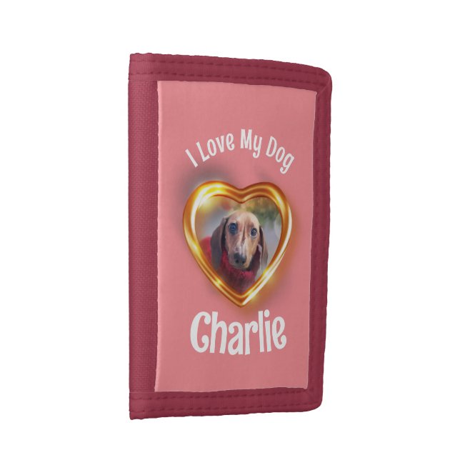 I Love My Dog Pet Glowing Heart Trifold Wallet (Side)