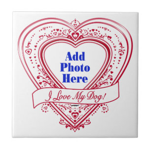 I Love My Dog! Photo Red Hearts Ceramic Tile