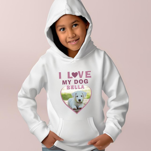 I love my Dog Pink Heart Photo Pet Name Hoodie (Creator Uploaded)