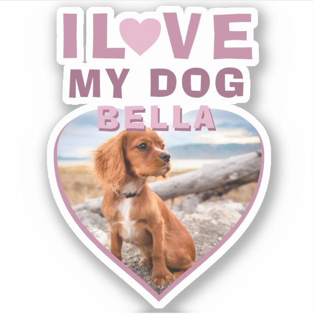 I love my Dog Pink Heart Photo Pet Name Sticker (Front)