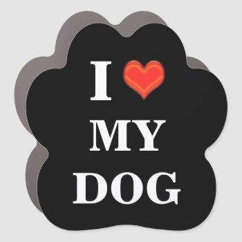 I Love My Dog Red Heart On Black Car Magnet by petcherishedangels at Zazzle