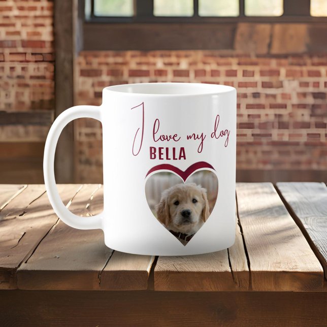 I love my Dog Red Heart Photo Pet Name  Coffee Mug (Creator Uploaded)