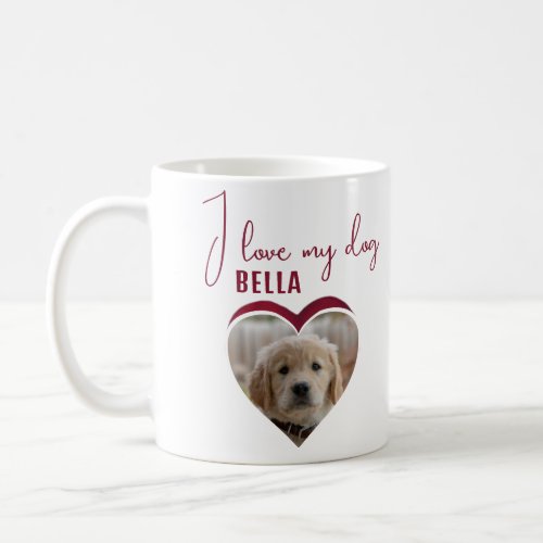 I love my Dog Red Heart Photo Pet Name  Coffee Mug