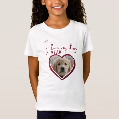 I love my Dog Red Heart Photo Pet Name  T_Shirt