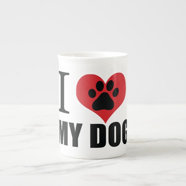 I love my dog throw pillow bone china mug (Front)