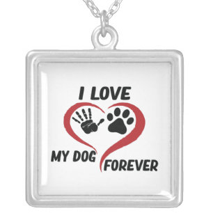 I love my dog throw pillow silver plated necklace
