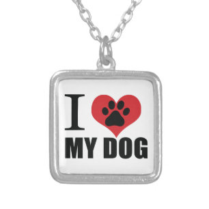 I love my dog throw pillow silver plated necklace