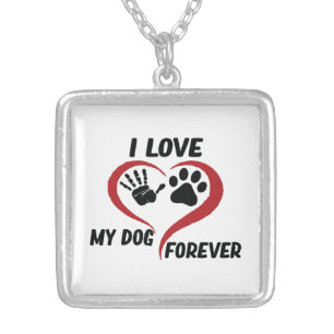 I love my dog throw pillow silver plated necklace